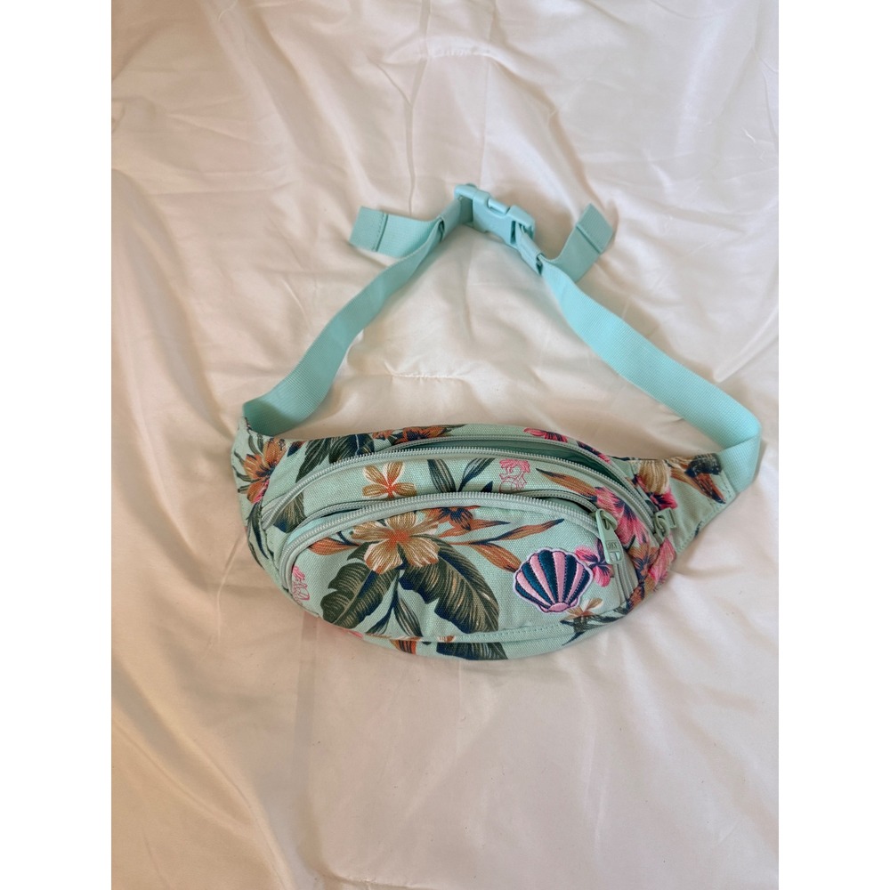 Disney x Roxy Girl Mint Green Tropical Floral Seashell Fanny Pack Waist Bag